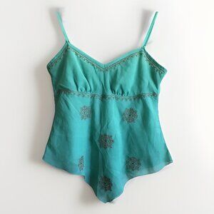 New York &‎ Company embroidered spaghetti strap tank top Handkerchief Hem Size 8